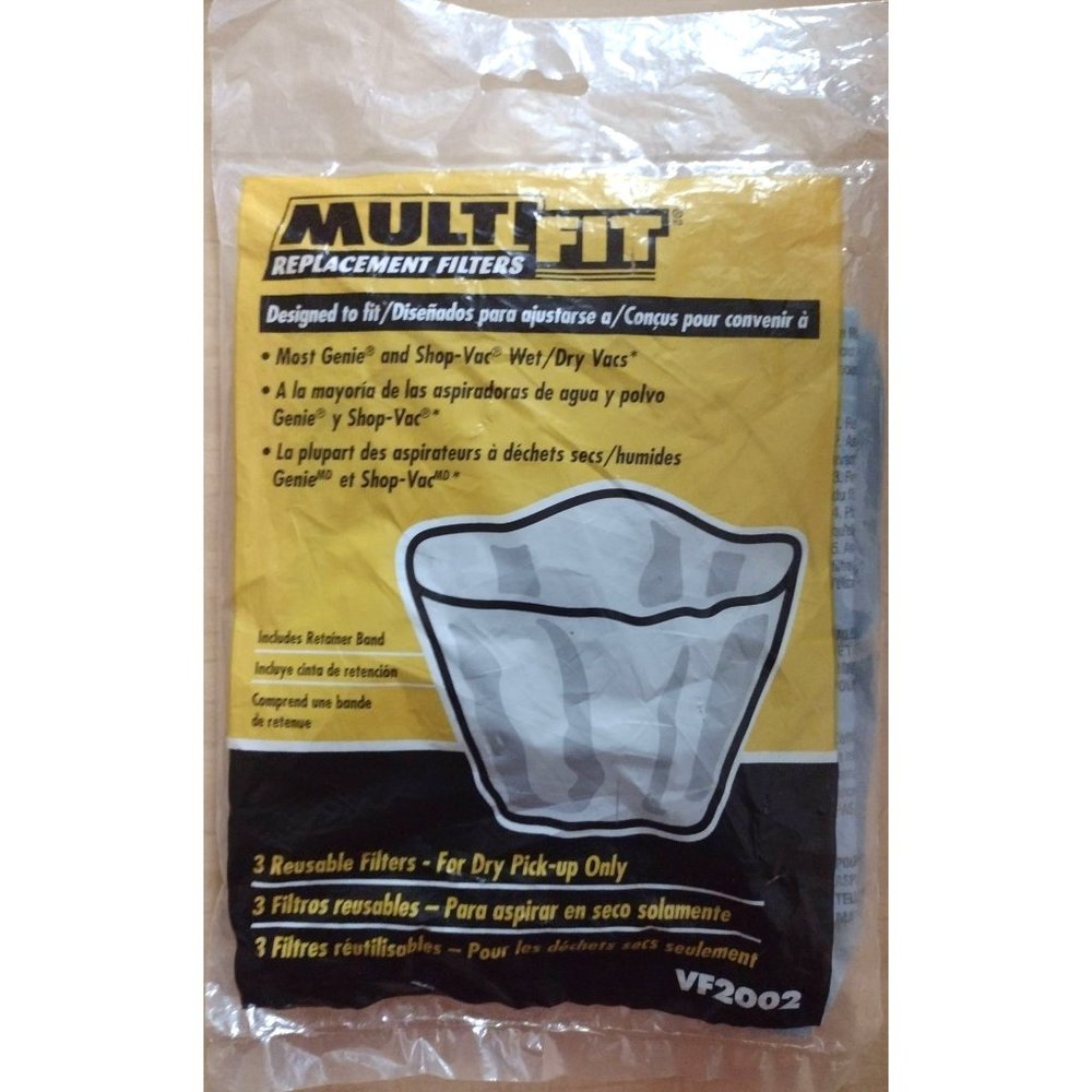 3-Pack Multi-Fit Disposable Filter Bags VF2002 For Genie and ShopVac Wet Dry Vac